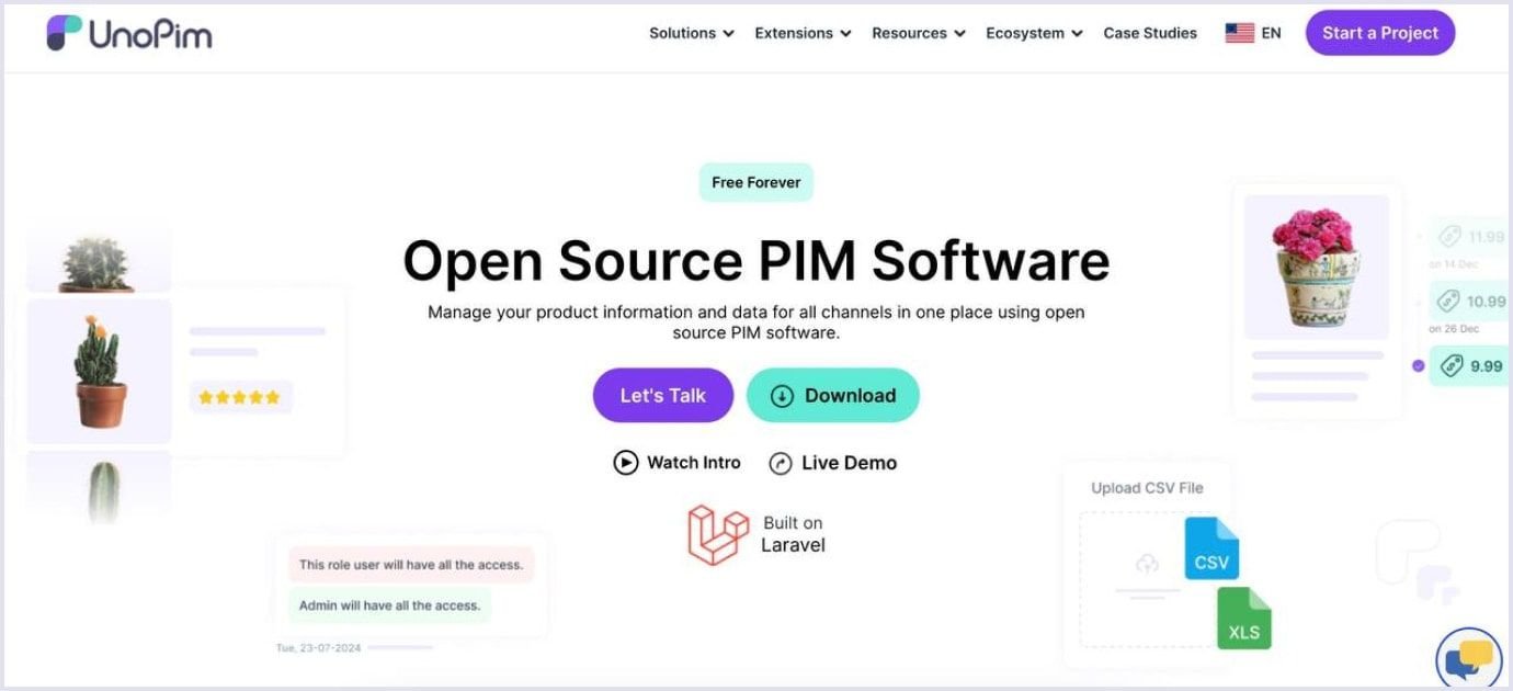 UnoPim open-source software UnoPim dashboard for managing product data in Laravel