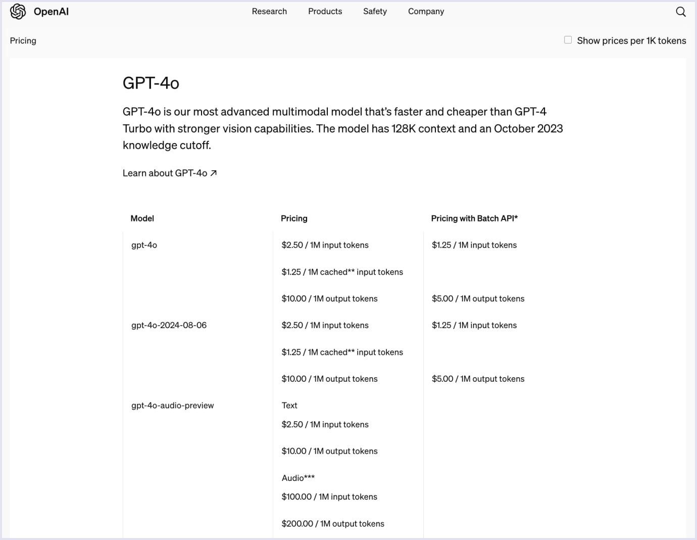 Example of credit-based pricing used by OpenAI