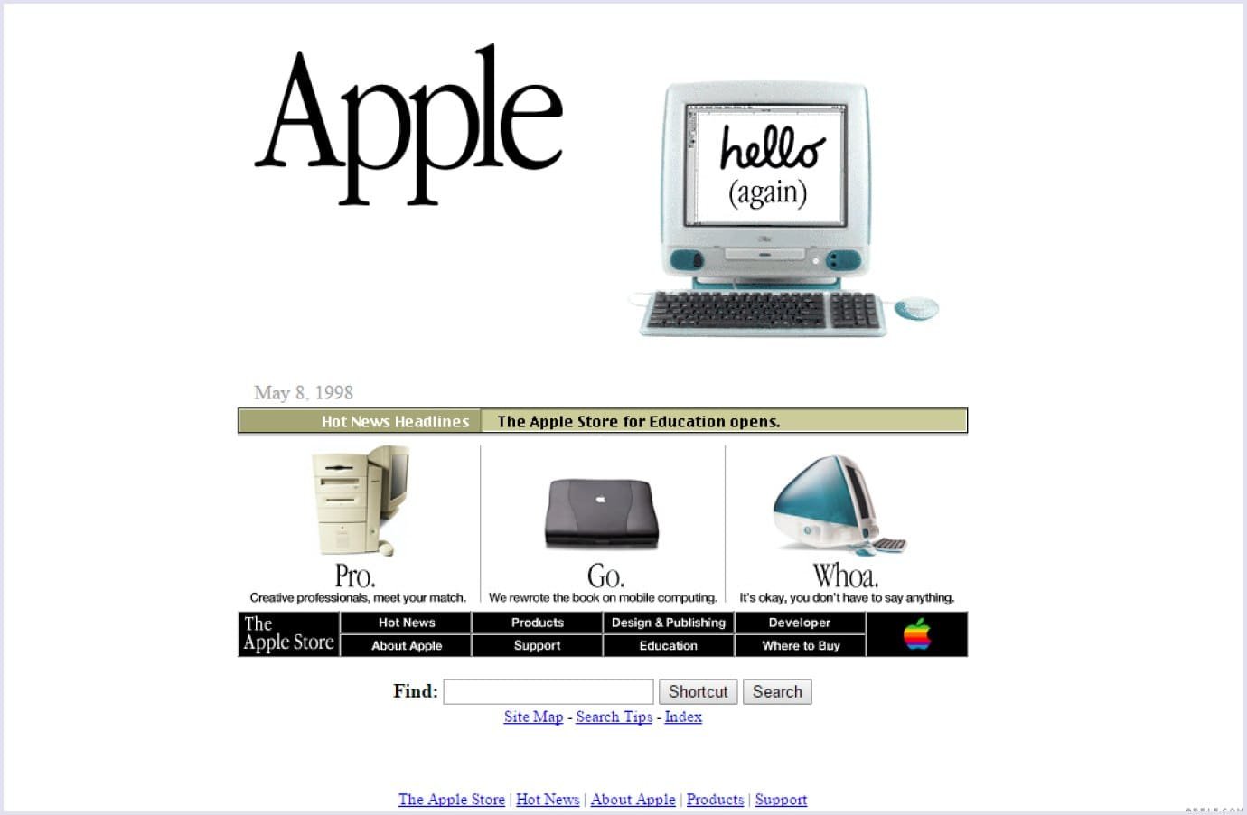 The first version of Apple's website design The early version of Apple's website design