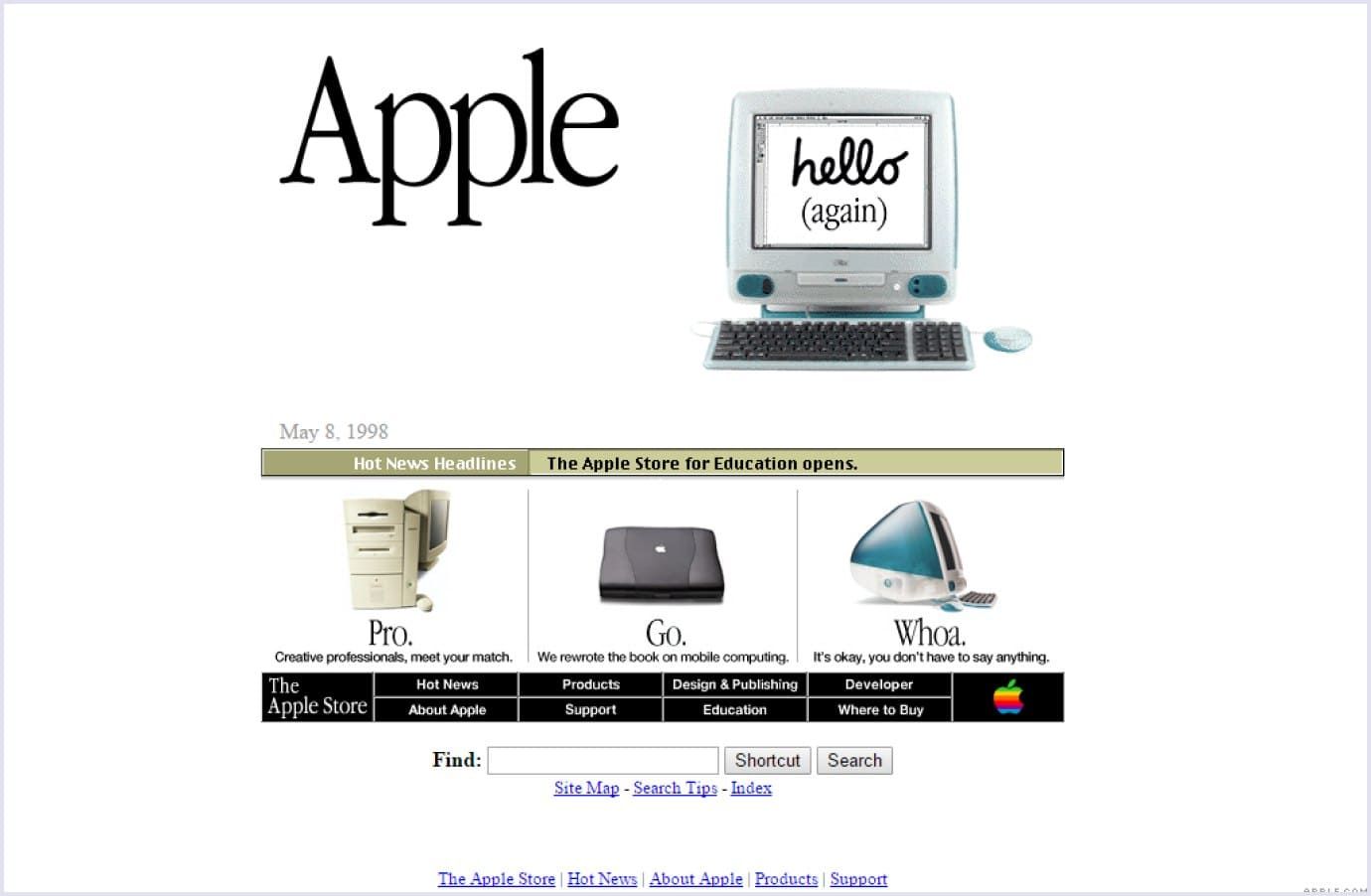 The early version of Apple's website design