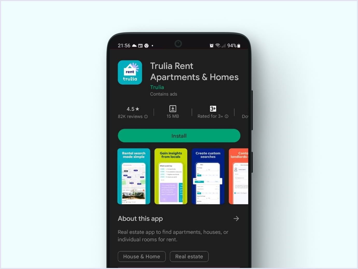 Trulia app product page Trulia app listing