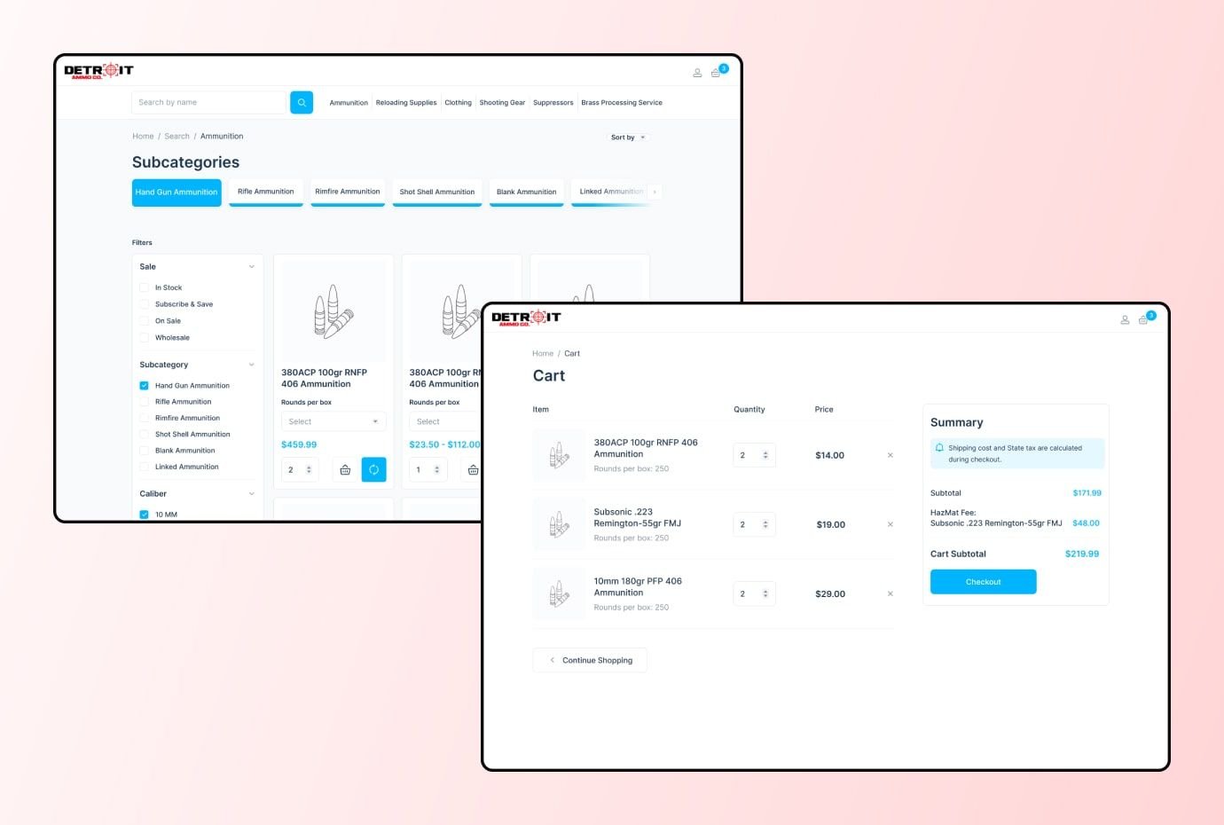 Firearm marketplace search and shopping cart prototype