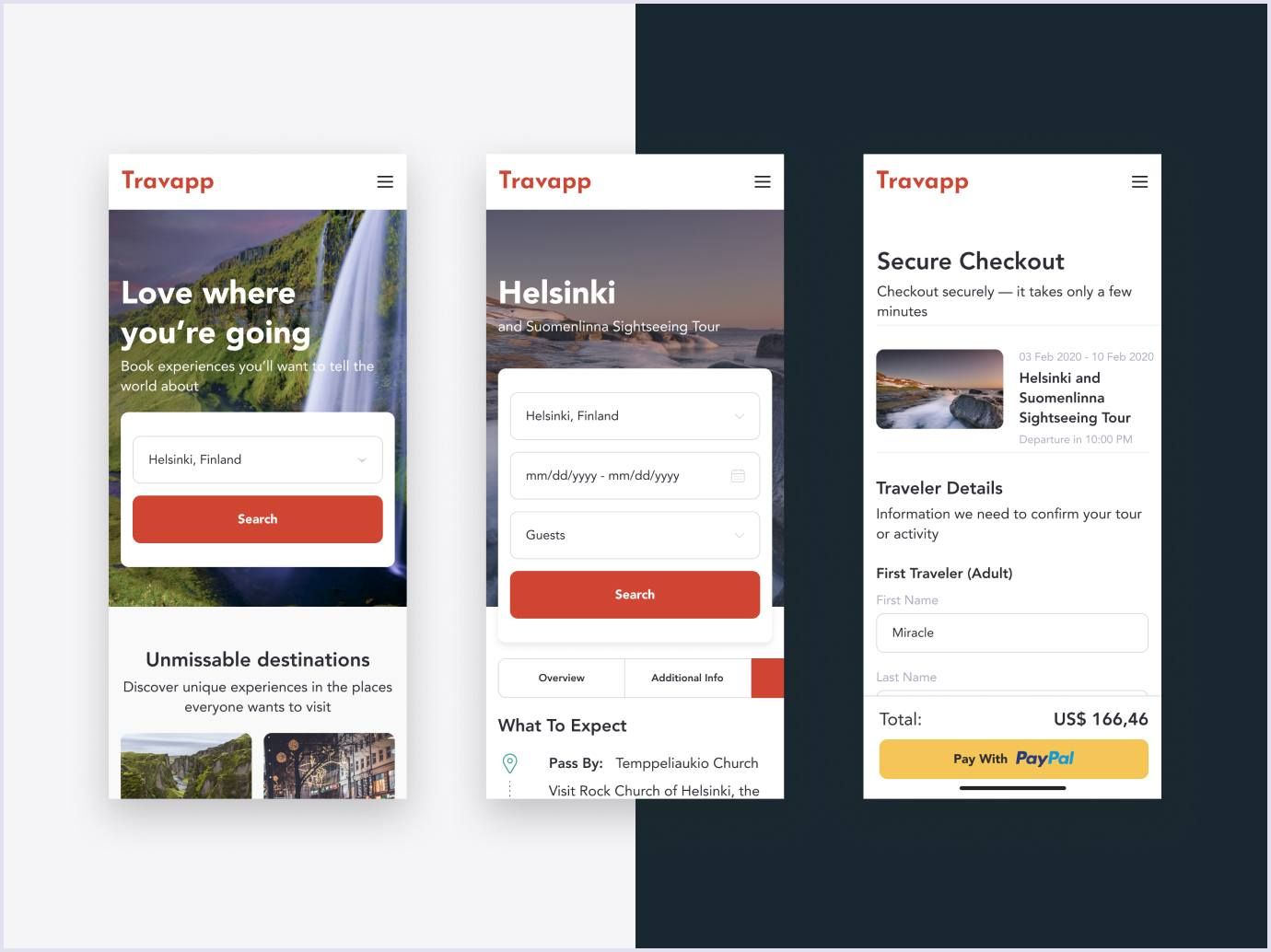 Design concept of a travel website created by Codica