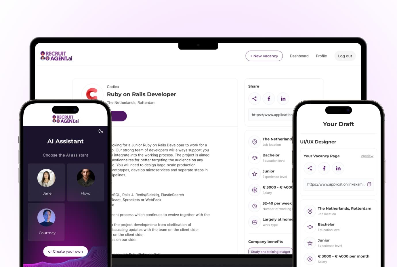 AI-powered recruitment platform design RecruitAgent.ai design