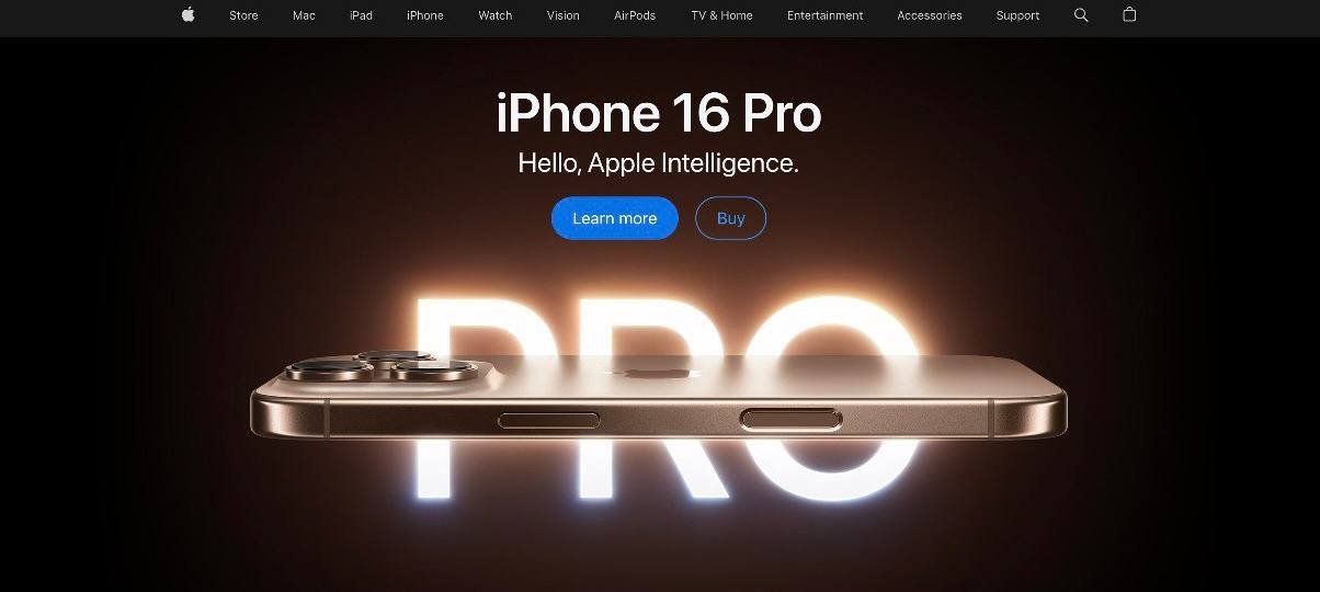 The existing website of the Apple brand The existing website of Apple