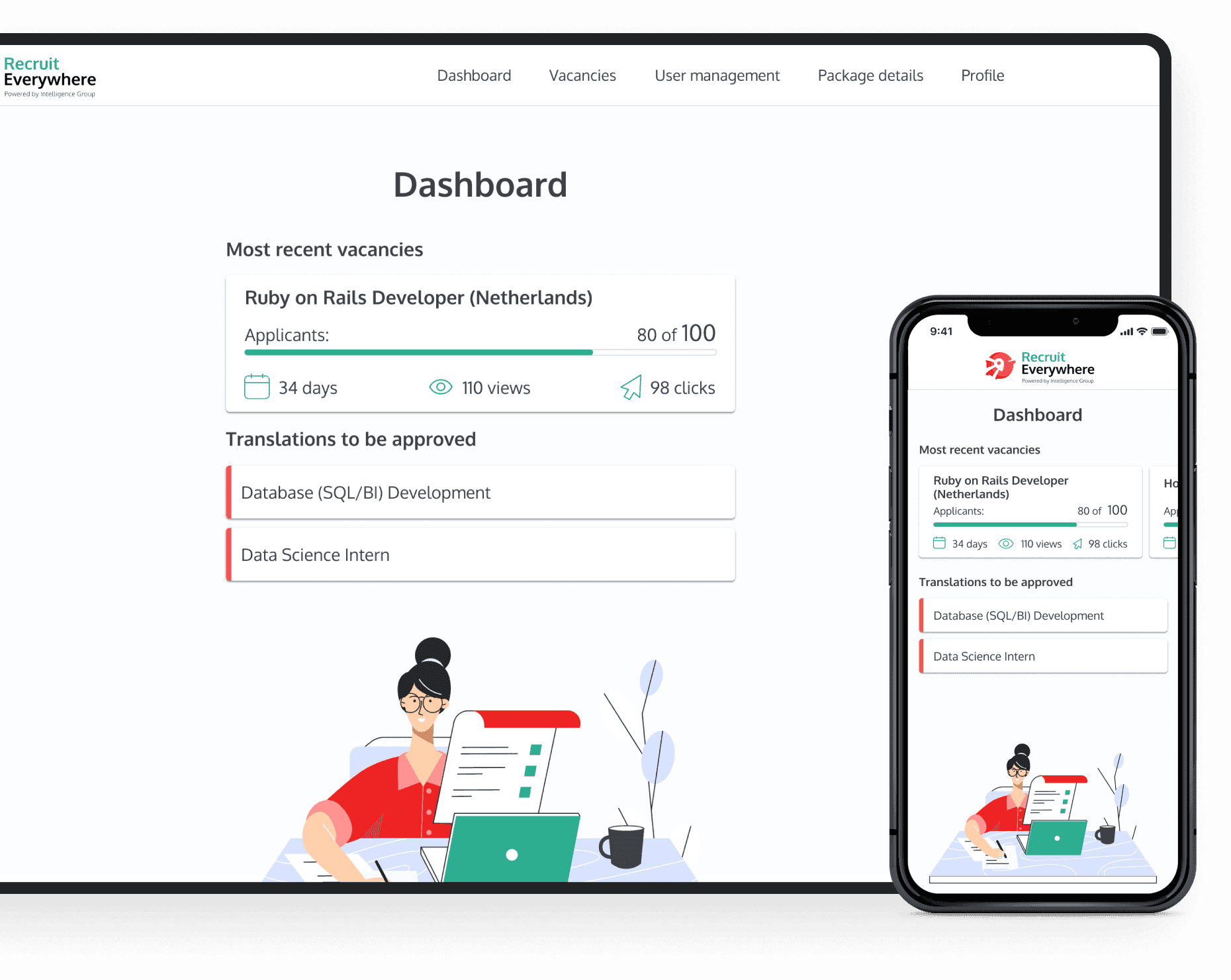 Dashboard of the online hiring platform