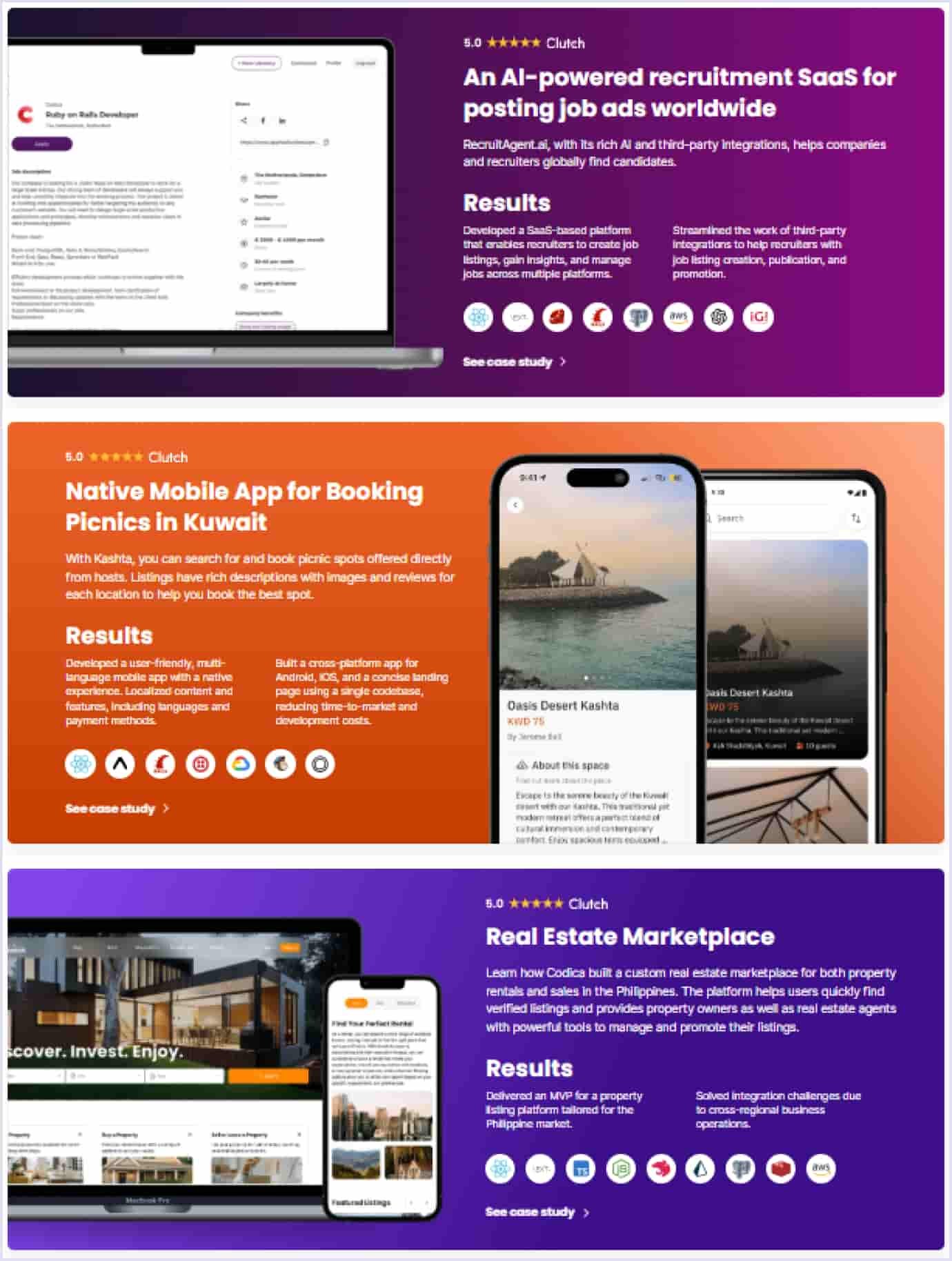 Portfolio of a software development company Codica showcasing projects in AI-powered