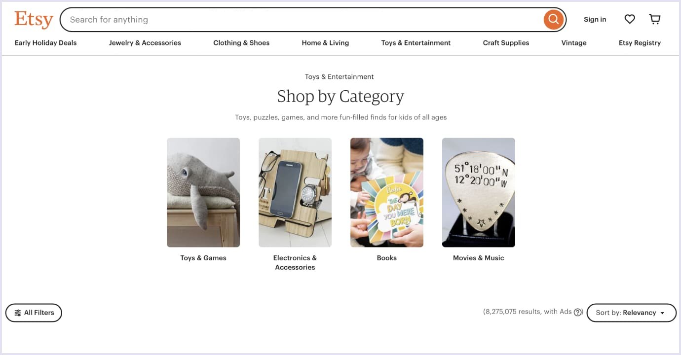 Product categories by Etsy marketplace Etsy: product categories
