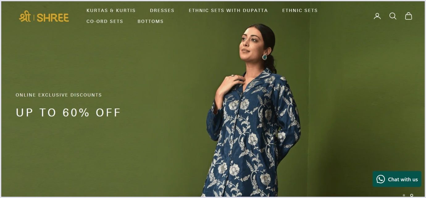 Shree fashion brand using PIM system Shree brand homepage