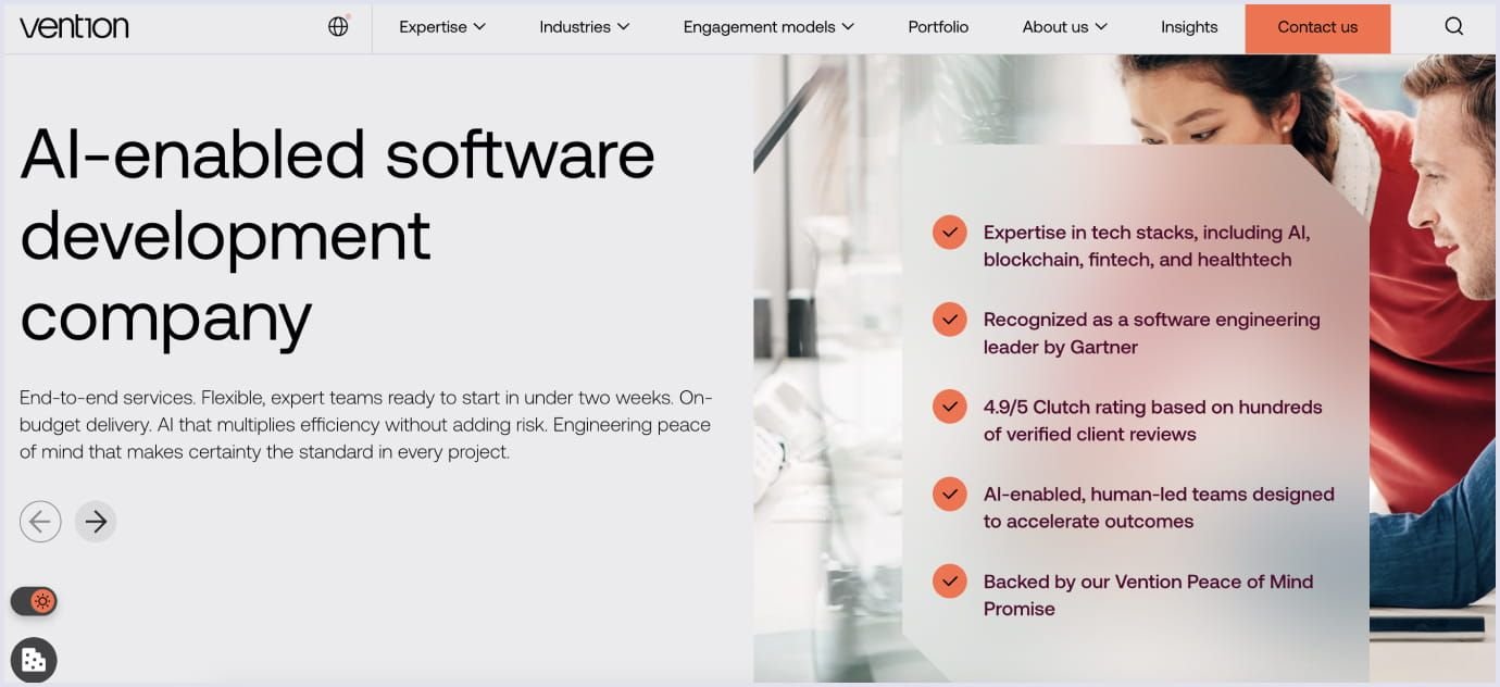 Vention Marketplace Engineering Services Vention homepage highlighting custom software and marketplace development expertise