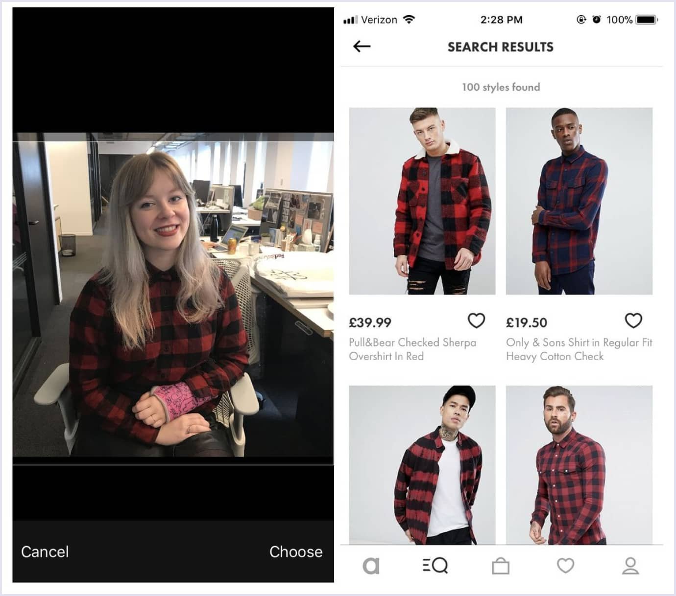 AI Visual Search in Fashion Retail A shopper uploads a photo of a red plaid shirt