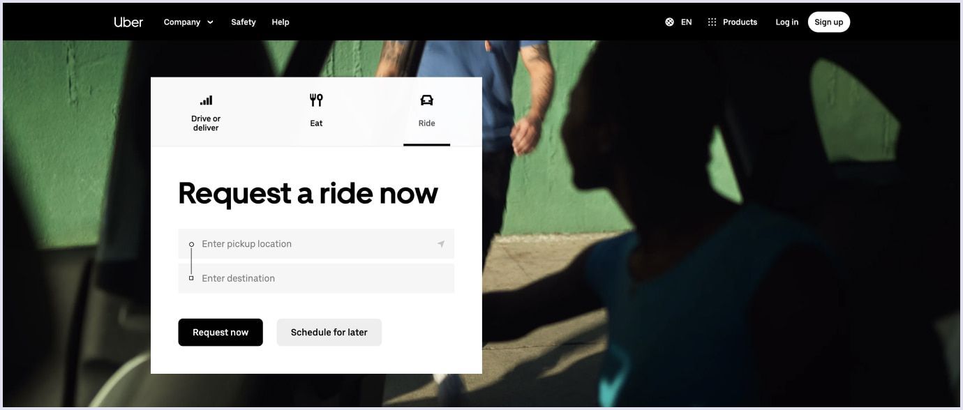 Uber website UI design
