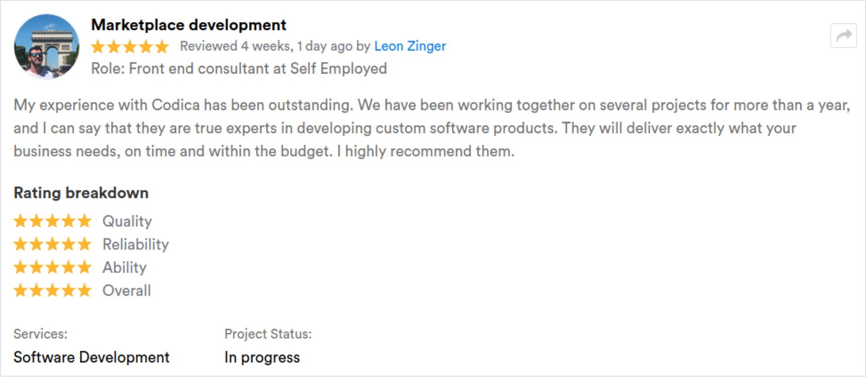 Client review on GoodFirms Client review | Codica