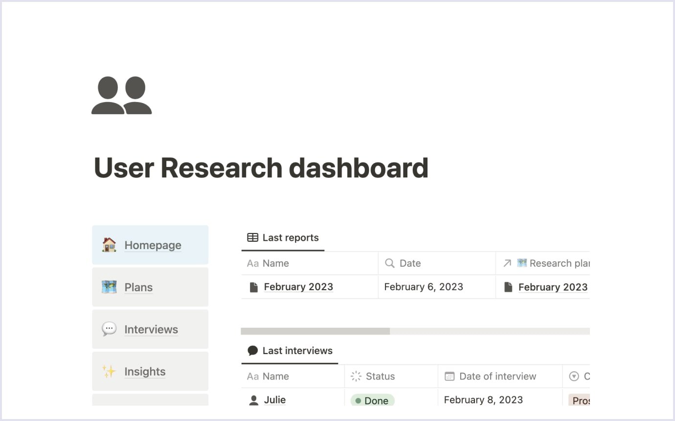 User research with Notion Notion tool example