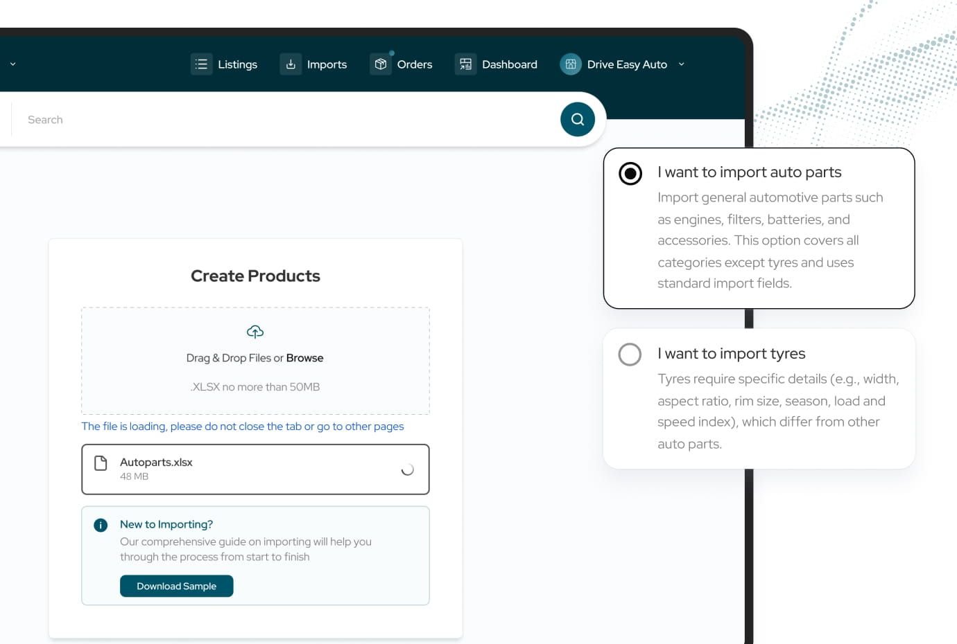 Vendor bulk import system for automotive marketplace inventory uploads