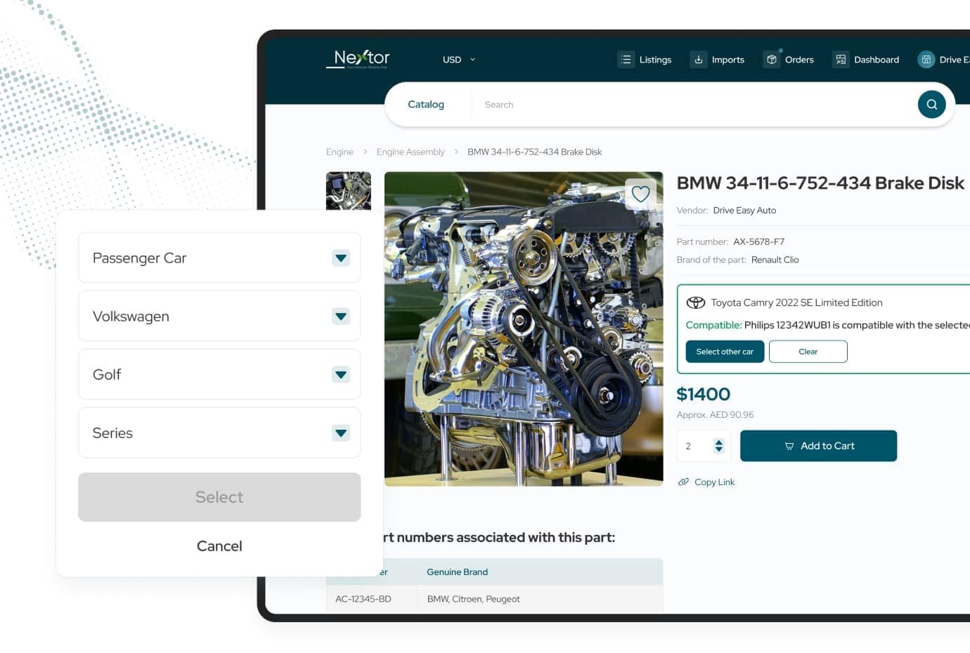 TecDoc-powered compatibility search for automotive parts marketplace